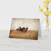 馬によって動力を与えられるフィールドワーク、誕生日 カード (黄色い花)