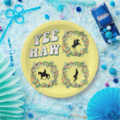 馬にカウボーイ泣き叫ぶオールブーツイエロー ペーパープレート (パーティー)