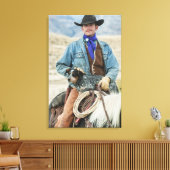 馬に乗ったカウボーイと犬 キャンバスプリント (インサイチュ (リビング))