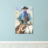 馬に乗ったカウボーイと犬 キャンバスプリント (インサイチュ (ウッドフロア))
