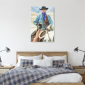 馬に乗ったカウボーイと犬 キャンバスプリント (インサイチュ (寝室))