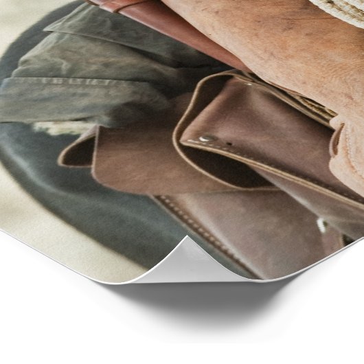 馬に乗ったカウボーイと犬 ポスター (角)