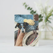 馬に乗ったカウボーイと犬 ポストカード (スタンド正面)