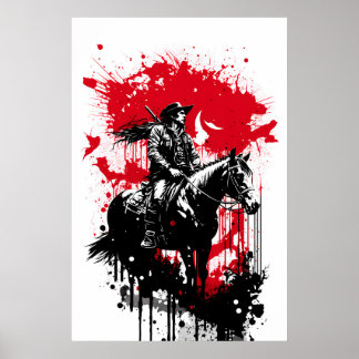 馬に乗ったカウボー絵画イ ポスター