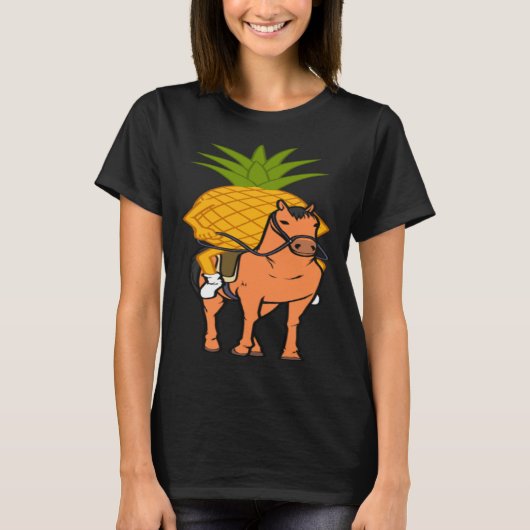 馬に乗ったパイナップル 皮肉な乗馬 フルーツ Tシャツ (正面)