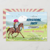 馬に乗った女の子の誕生日 招待状 (正面/裏面)