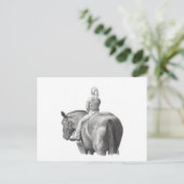 馬に乗った女の子：鉛筆画：現実主義 ポストカード (スタンド正面)