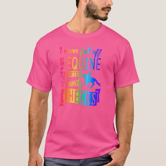 馬に乗ってても落ちない 馬と一緒に重力チェック Tシャツ (正面)