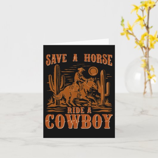 馬に乗ってカウボーイロデオおもしろいホルセックを除く カード (黄色い花)