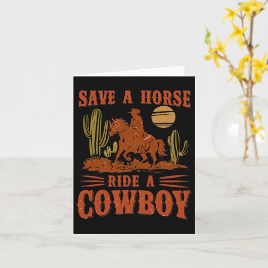 馬に乗ってカウボーイロデオおもしろいホルセックを除く カード (黄色い花)