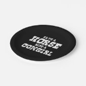 馬に乗ってボタンを女性のカーボーイする ペーパープレート (アングル)