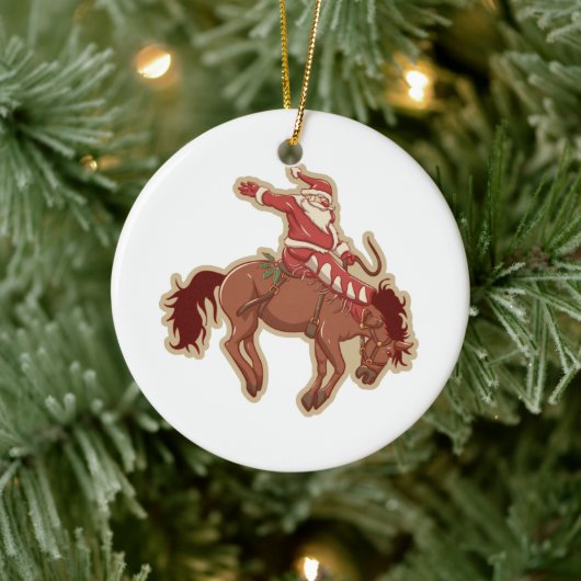 馬に乗ってライディングする漫画の赤いサンタクロース セラミックオーナメント (ツリー)