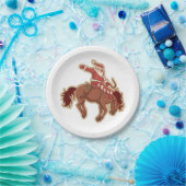 馬に乗ってライディングする漫画の赤いサンタクロース ペーパープレート (パーティー)