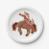 馬に乗ってライディングする漫画の赤いサンタクロース ペーパープレート (正面)