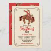 馬に乗ってライディングする漫画の赤いサンタクロース 招待状 (正面/裏面)