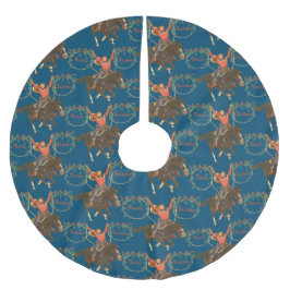 馬に乗ってロープで楽しいクリスマスを楽しむカウボーイ・キッド ブラッシュドポリエステルツリースカート