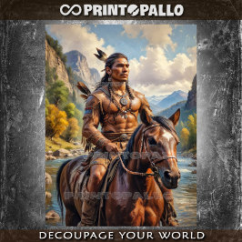 馬に乗って先住民を持つアメリカ人の若者 薄葉紙