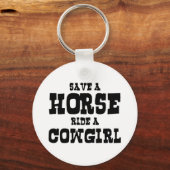 馬に乗って女性のカーボーイを救う キーホルダー (正面)