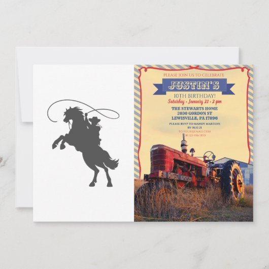 馬に乗って投げ縄を投げるカウボーイ 招待状 (正面)