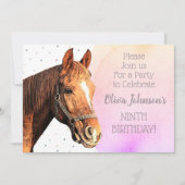 馬に乗って誕生日パーティー 動物 かわいい ピンク 招待状 (正面)