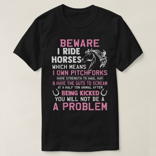 馬に乗って馬を持つようおもしろいに Tシャツ (デザイン正面)