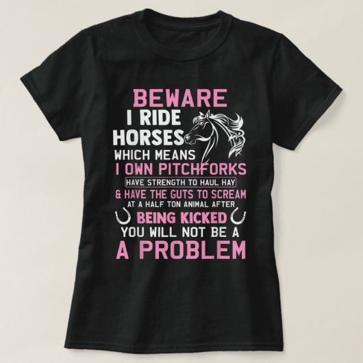 馬に乗って馬を持つようおもしろいに Tシャツ (デザイン正面)