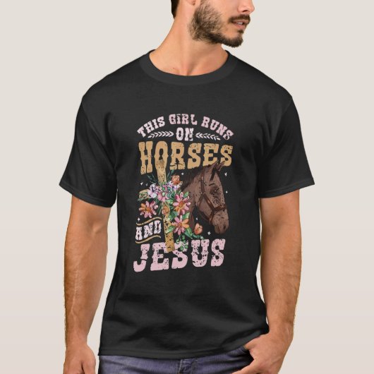 馬に乗っ走た女の子とイエスの女の子の馬1 Tシャツ (正面)