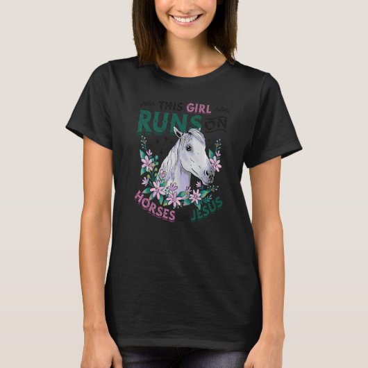 馬に乗っ走た女の子とイエスの女の子の馬1 Tシャツ (正面)