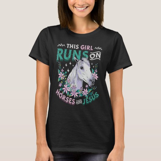 馬に乗っ走た女の子とイエスの女の子の馬1 Tシャツ (正面)