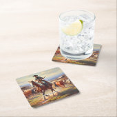 馬に乗るカウボ絵を描イー スクエアペーパーコースター (インサイチュ)