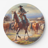 馬に乗るカウボ絵を描イー ペーパープレート (正面)