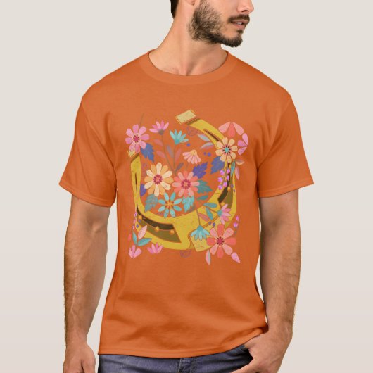 馬に乗るギフト 可愛い花 馬蹄 友達 Tシャツ (正面)