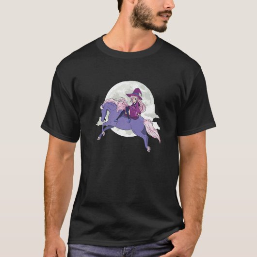 馬に乗る騎手 月の魔術 馬術 Tシャツ (正面)