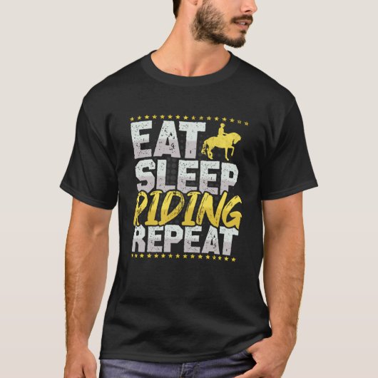 馬に乗る・食べる・寝る・繰り返す 馬の趣味ライディング Tシャツ (正面)
