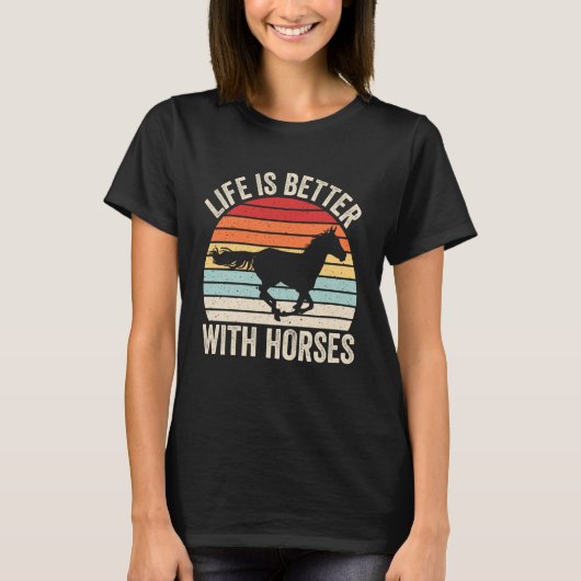馬に乗るTシャツ、馬と一緒なら人生もっと楽しい Tシャツ (正面)