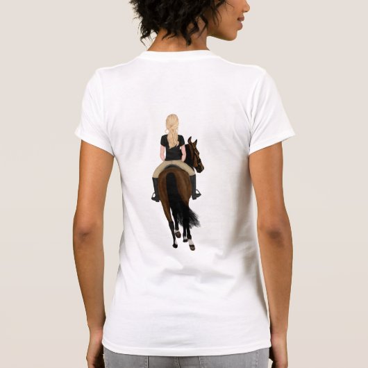 馬に乗生まれるが馬に乗らされておもしろいいる Tシャツ (裏面)