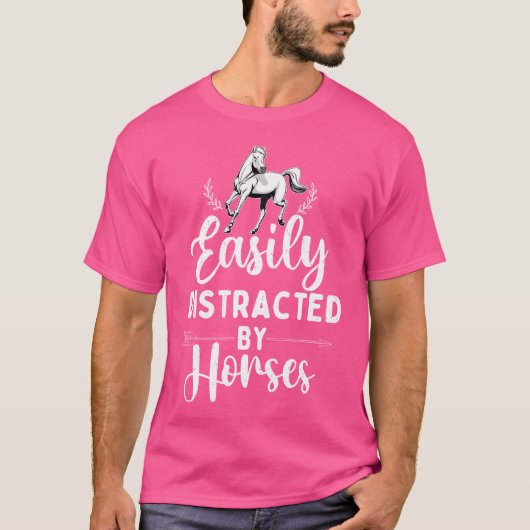 馬に気を取られやすい 馬好き 乗馬 Tシャツ (正面)
