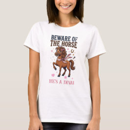 馬に注意! 馬好きのためのユーモラスなデザイン Tシャツ