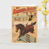 馬に立つ男のドイツのサーカスのポスター カード (黄色い花)