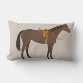 馬に鞍を置いたサラブレッドの手描き ランバークッション (正面)