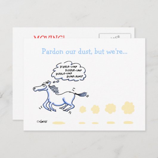 馬のおもしろいアニメのビジネスの動きの発表 案内ポストカード (正面/裏面)