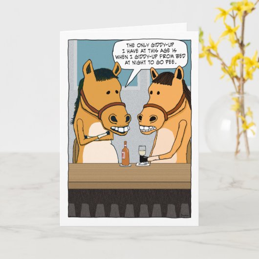 馬のおもしろいバーはギジデアップ誕生日がない カード (黄色い花)