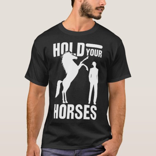 馬のおもしろい贈り物に乗る動物スポーツ Tシャツ (正面)