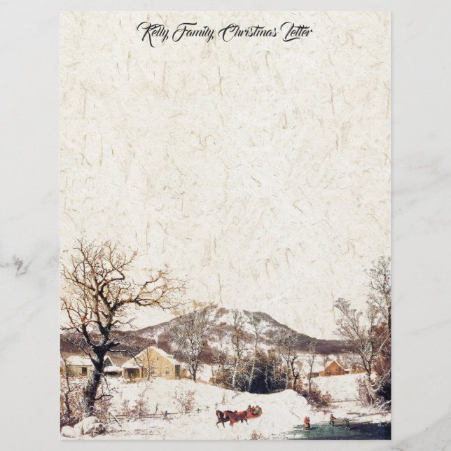 馬のそり家族のクリスマスの手紙の筆記用紙 レターヘッド (正面)