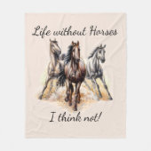 馬のない生考えきは！おもしろい引用文馬 フリースブランケット (正面)