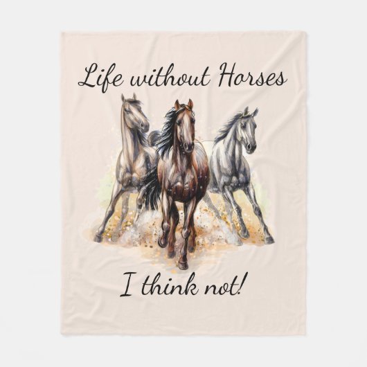 馬のない生考えきは！おもしろい引用文馬 フリースブランケット (正面)
