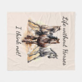 馬のない生考えきは！おもしろい引用文馬 フリースブランケット (正面(横))