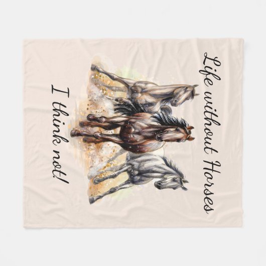 馬のない生考えきは！おもしろい引用文馬 フリースブランケット (正面(横))