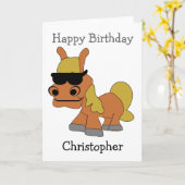 馬のみ名前を追加誕生日 カード (黄色い花)