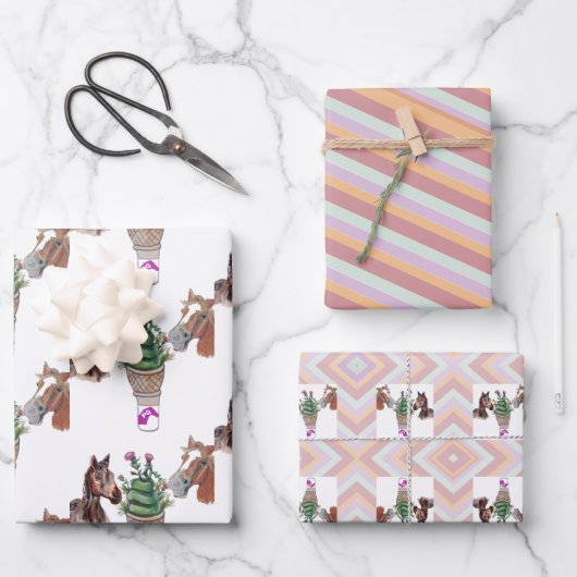 馬のようなプレーリーのクイーンストライプ、ラッピング紙 ラッピングペーパーシート (正面)